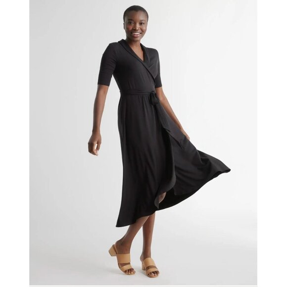Quince Dresses & Skirts - Quince Tencel Jersey Midi Wrap Dress XL Black